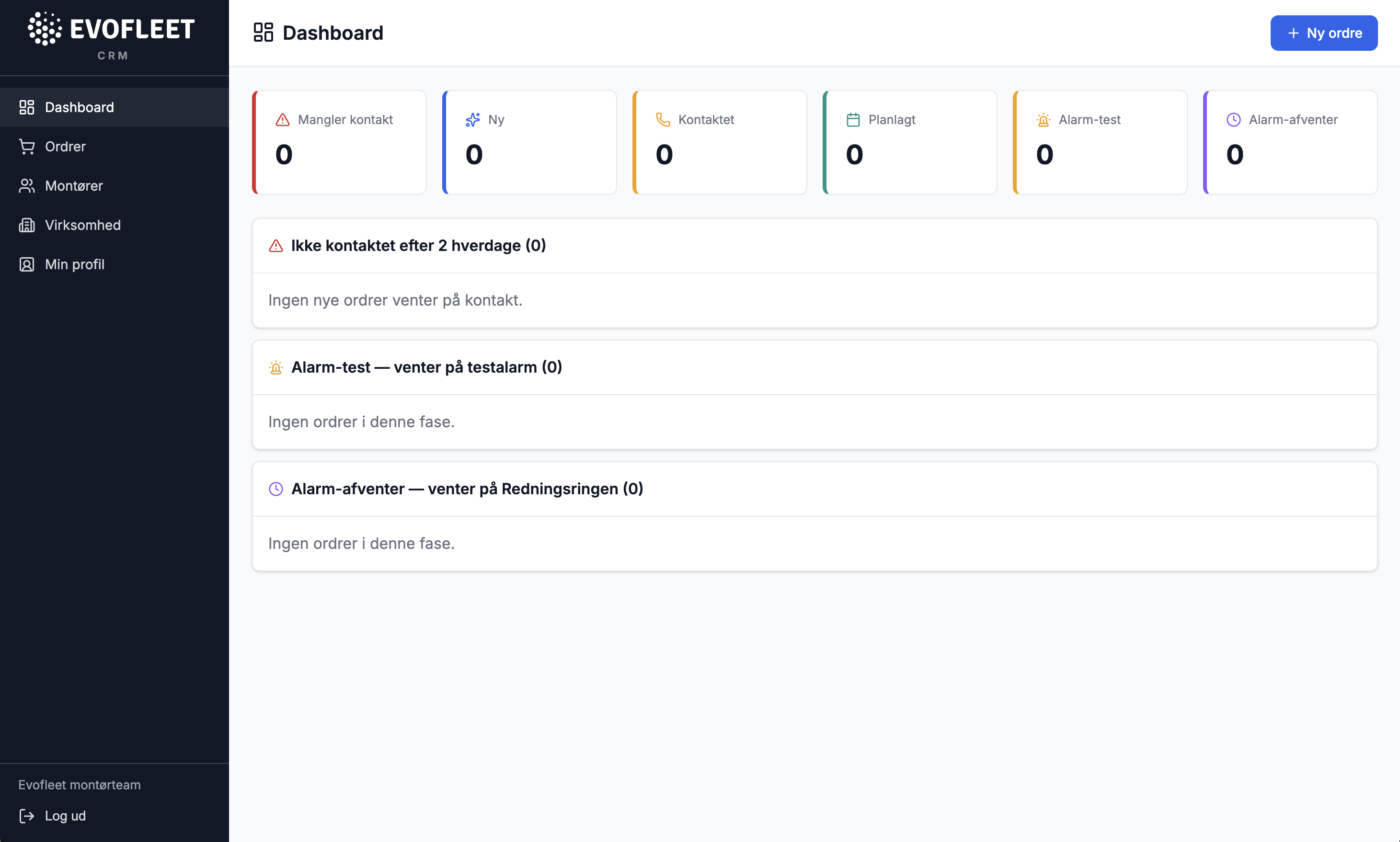 Evofleet installer platform — dashboard