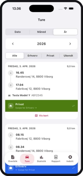 Erhverv eller privat med ét swipe